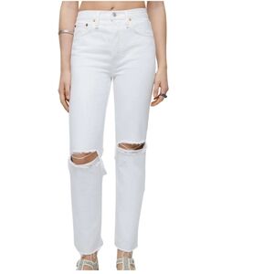 Re/Done 70's Stove Pipe Jeans Vintage White 30 $295 destroyed distressed